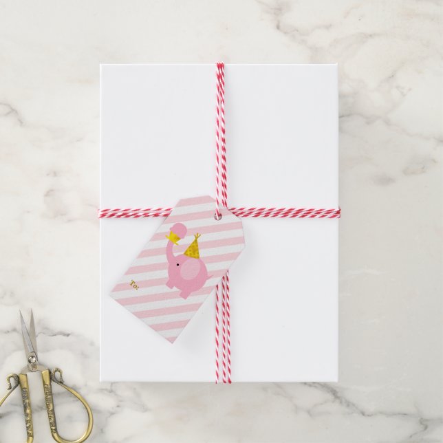 Étiquettes-cadeau Eléphant rose (Avec de la ficelle)
