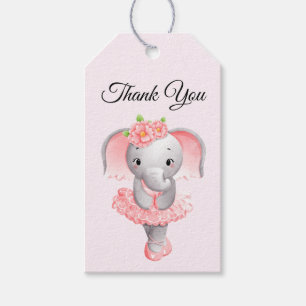 Étiquettes-cadeau Eléphant rose et gris mou Merci Ballerina