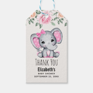 Étiquettes-cadeau Eléphant rose mignonne et Baby shower Rose