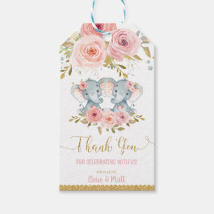 Étiquettes-cadeau Elephant Twin Girls Baby shower Merci Favor