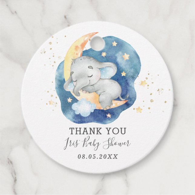 Étiquettes Cadeau Elephant Twinkle Little Star Baby Boy Merci (Devant)