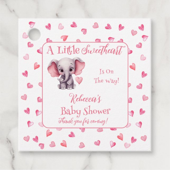 Étiquettes Cadeau Elephant Un Petit Baby shower Fille Amoureuse (Devant)