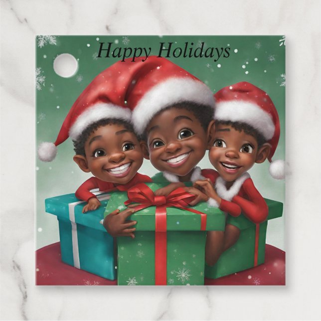Étiquettes Cadeau Elfs de Noël afro-américains (Devant)