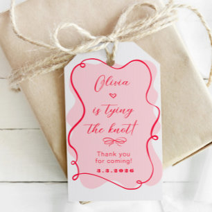 Étiquettes-cadeau Elle noue le noeud rose et rouge merci