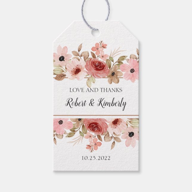 Étiquettes-cadeau ELLE Rose Fleur Élégant Mariage (Devant)