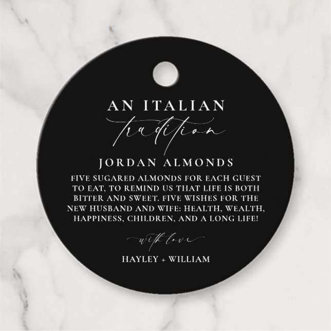 Étiquettes Cadeau Ellesmere Noir Tradition Italienne Amandes Sugares (Devant)