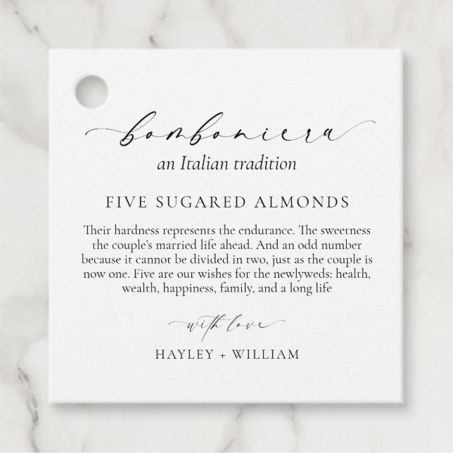 Étiquettes Cadeau Ellesmere Une Tradition Italienne 5 Amandes De Suc (Devant)