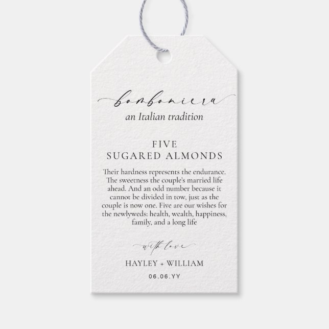 Étiquettes-cadeau Ellesmere Une Tradition Italienne 5 Amandes De Suc (Devant)