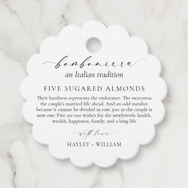 Étiquettes Cadeau Ellesmere Une Tradition Italienne 5 Amandes De Suc (Devant)