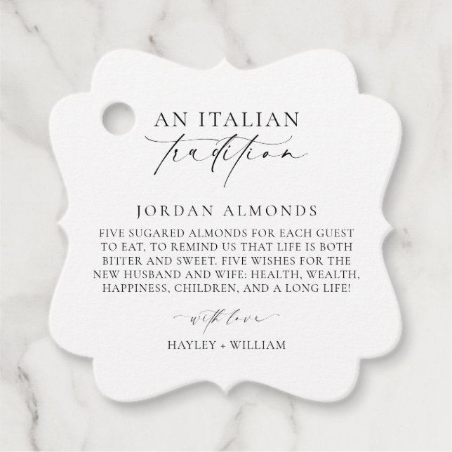 Étiquettes Cadeau Ellesmere Une Tradition Italienne Des Amandes Suga (Devant)