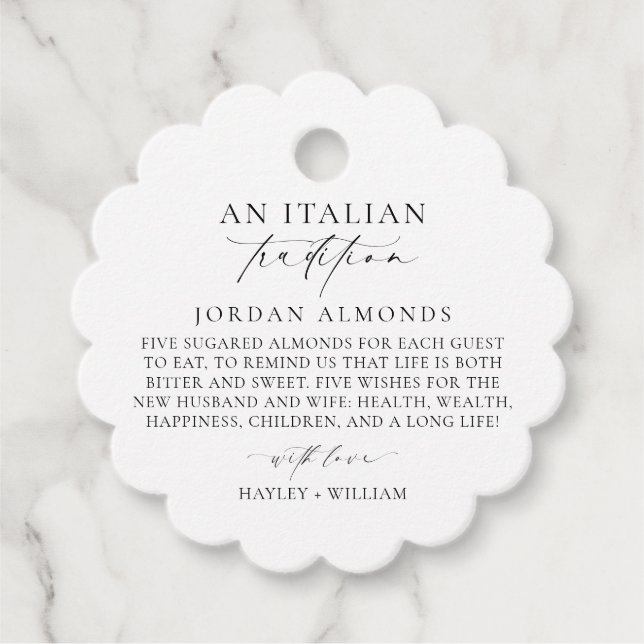 Étiquettes Cadeau Ellesmere Une Tradition Italienne Des Amandes Suga (Devant)
