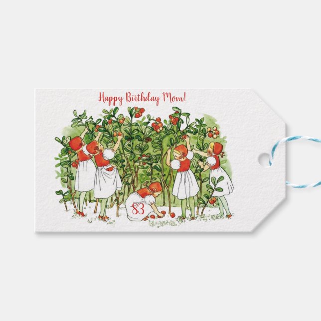 Étiquettes-cadeau Elsa Beskow mignonne fille aux fraises (Devant (Horizontal))