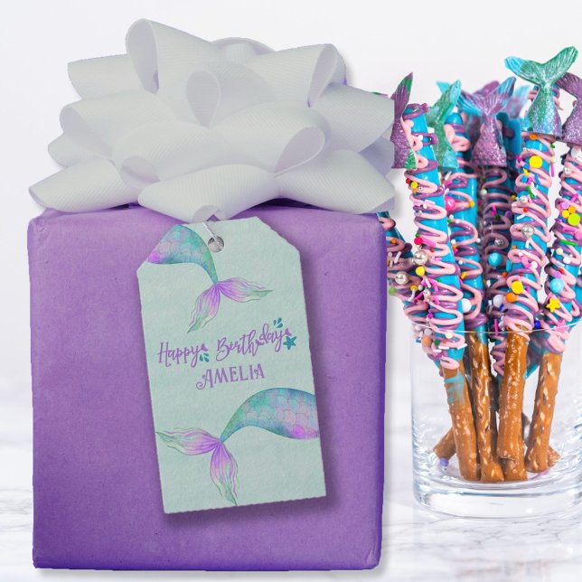 Étiquettes-cadeau Emballage Cadeau Mermaid personnalisé Joyeux anniv (Créateur téléchargé)