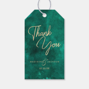 Étiquettes-cadeau Emerald Green Aquarelle & Merci Mariage or