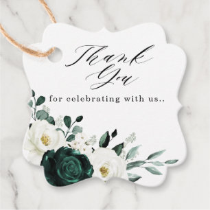 Étiquettes Cadeau Emerald Green Eucalyptus Blanc Floral Mariage