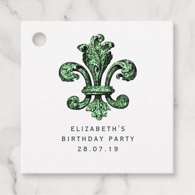 Étiquettes Cadeau Emerald Green Fleur de Lis (Devant)