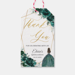 Étiquettes-cadeau Emerald Green Floral or Quinceañera Merci