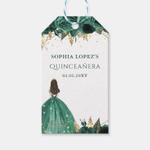 Étiquettes-cadeau Emerald Green Floral Princess Quinceanera