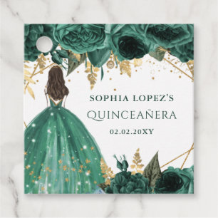 Étiquettes Cadeau Emerald Green Floral Princess Quinceanera