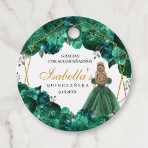 Étiquettes Cadeau Emerald Green Floral Quinceanera Cercle Favoriser 