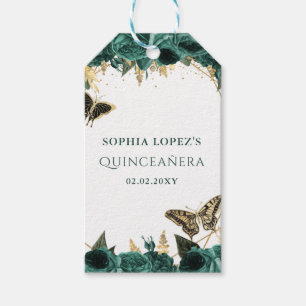 Étiquettes-cadeau Emerald Green Or Floral Elegant Quinceanera