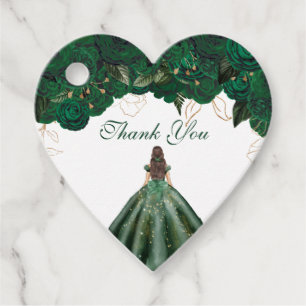 Étiquettes Cadeau Emerald Green Rose Floral Merci Quinceanera