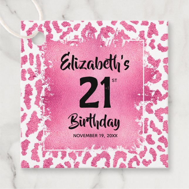 Étiquettes Cadeau Empreinte de léopard rose 21e anniversaire Personn (Devant)