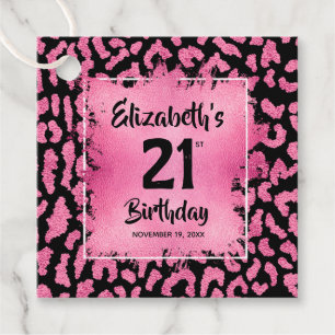 Étiquettes Cadeau Empreinte de léopard rose chaud 21e anniversaire P