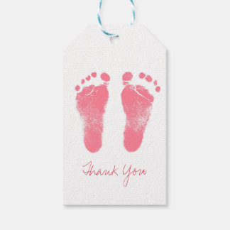 Étiquettes-cadeau Empreintes de bébé rose et blanc