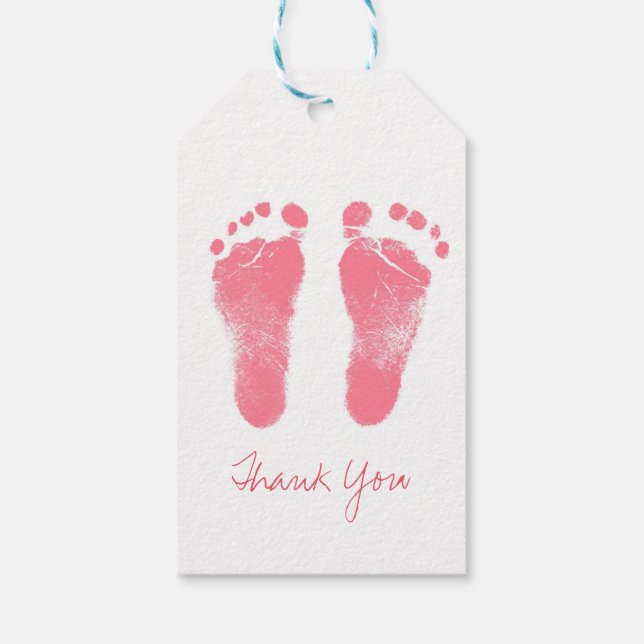 Étiquettes-cadeau Empreintes de bébé rose et blanc (Dos)