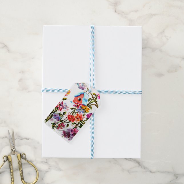 ÉTIQUETTES-CADEAU EMPREINTES DE PATTES BIRD HOUSE (Avec de laficelle)