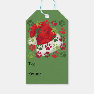 Étiquettes-cadeau Empreintes de pattes de Noël avec Santa Hat