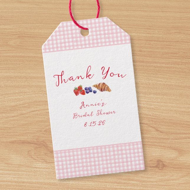 Étiquettes-cadeau En vichy Fête des mariées Brunch Rose Merci (Créateur téléchargé)