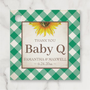 Étiquettes Cadeau En vichy Q bébé et Merci de tournesol vert