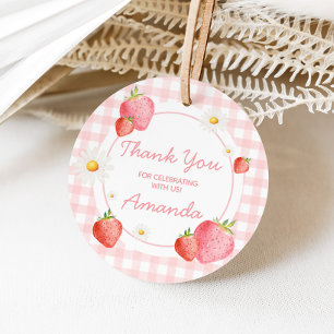 Étiquettes Cadeau En vichy rose Fraise Berry fête d'anniversaire ron