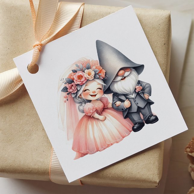 Étiquettes Cadeau Enchanter Garden Gnome Bride Groom Rustique Mariag (Créateur téléchargé)