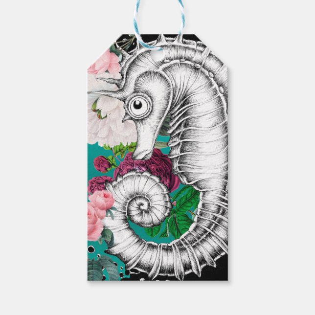 Étiquettes-cadeau encre Rose Seahorse Aqua (Devant)
