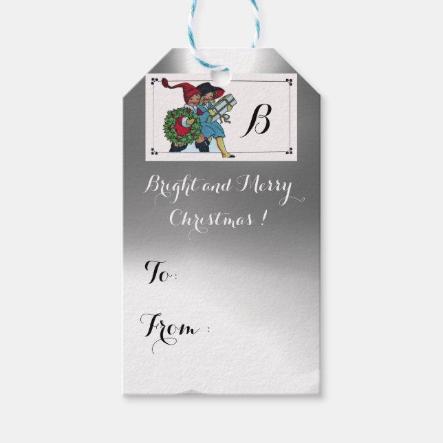 Étiquettes-cadeau ENFANTS AVEC CHRISTMAS CADEAUX monogramme (Devant)