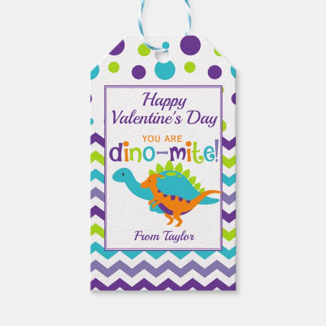 Étiquettes-cadeau Enfants Dinosaur Dino-Mite Saint Valentin (Devant)