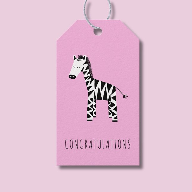 Étiquettes-cadeau Enfants joli rose zèbre Félicitations (Pink Zebra congratulations gift tag)