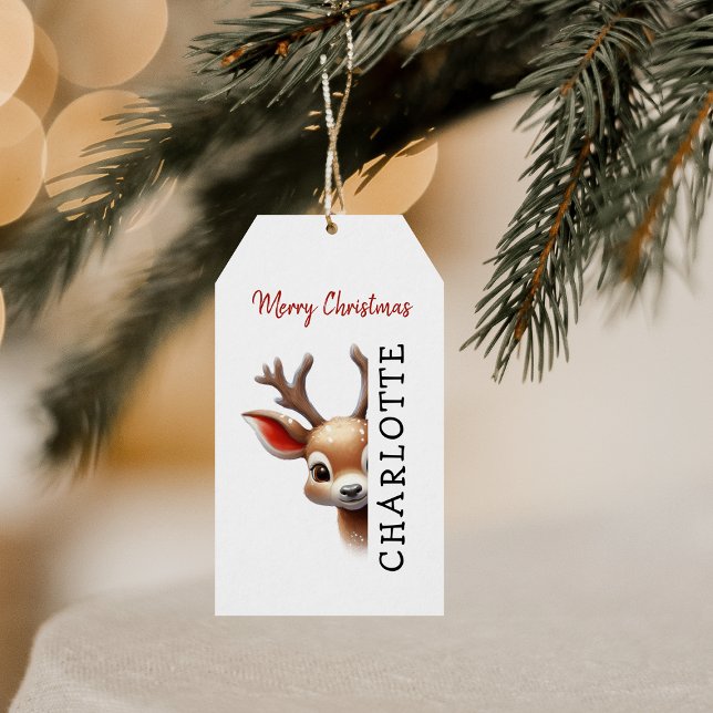 Étiquettes-cadeau Enfants Noël Reindeer Personnalisé (Créateur téléchargé)