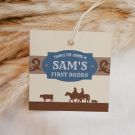 Étiquettes Cadeau Enfants Rodeo Blue/Brown Western Anniversaire Part