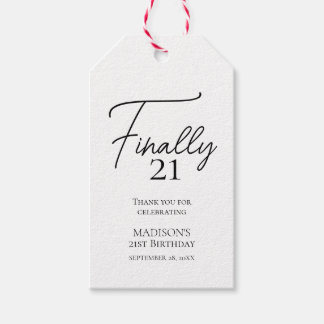 Étiquettes-cadeau Enfin 21 Noir & Blanc 21e anniversaire