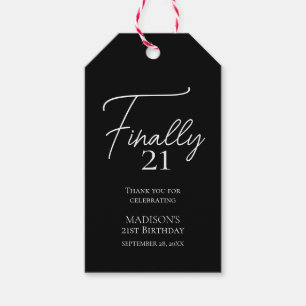Étiquettes-cadeau Enfin 21 Noir & Blanc 21e anniversaire