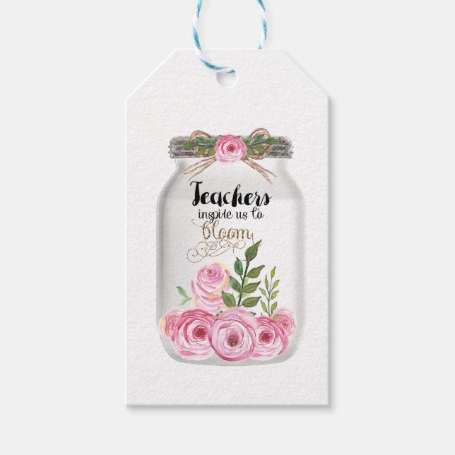 Étiquettes-cadeau Enseignant Mason Fleurs Jar (Devant)