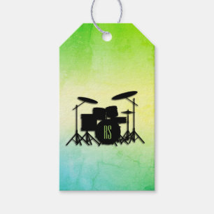 Étiquettes-cadeau Ensemble de tambour monogramme vert