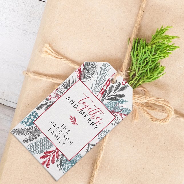 Étiquettes-cadeau Ensemble et Joyeux Vacances vertes (Together and Merry Holiday Greenery Gift Tags)