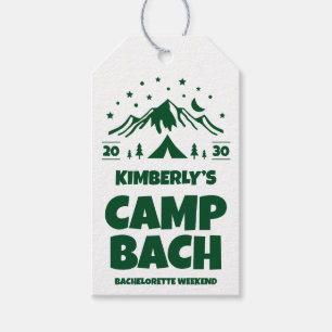 Étiquettes-cadeau Enterrement de vie de jeune fille camping vert