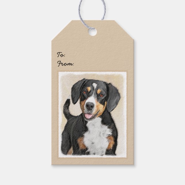 Étiquettes-cadeau Entlebucher Mountain Dog Peinture - Art original (Devant)