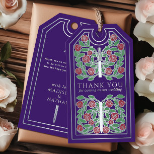 Étiquettes-cadeau Épée argentée médiévale violette Mariage Remerciem